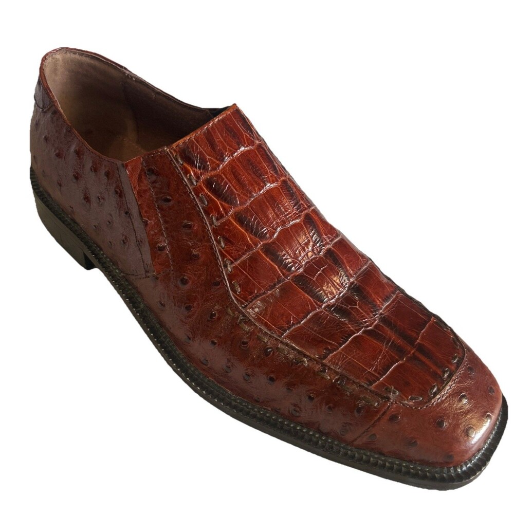 Marco Vicci Nelson Men's 10M Brown Genuine Leather Crocodile Ostrich Dress Shoes